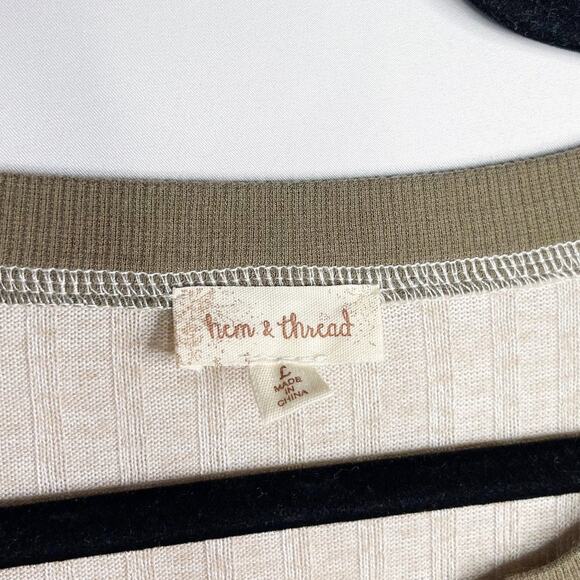 New Hem & Thread Large L Cream Cozy Ribbed Long Sleeve Henley Leopard Print Trim - Picture 8 of 10